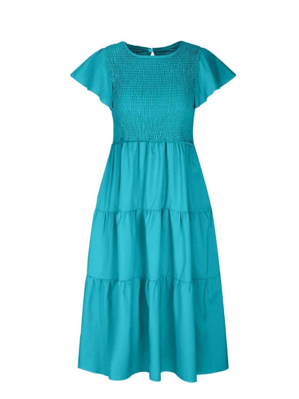 Teal Smocked Midi Dress | Flutter Sleeve | Size Medium | Summer Vacation Dress 👗 - Picture 3 of 9